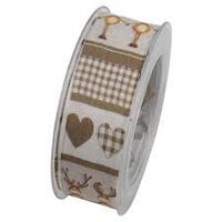 Panglica decorativa 40 mm x 8 m - crem/maro cu reni - DIEND