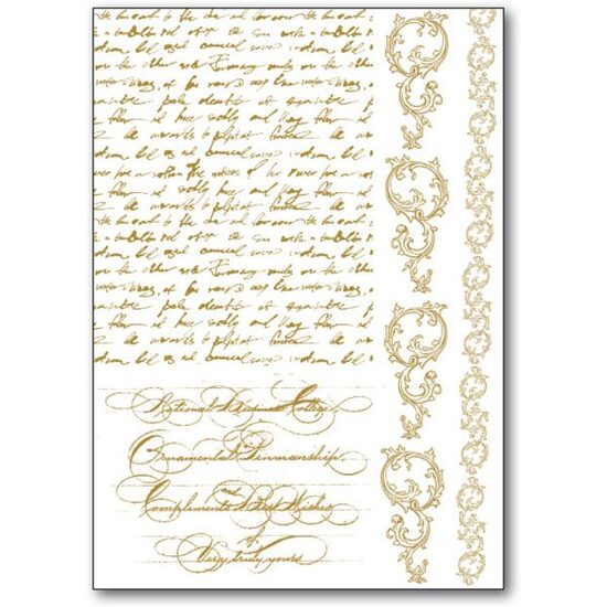 DFTD15 - Rub-on - Abtibild - stiker decorativ auriu - manuscript - 15x22cm - Stamperia