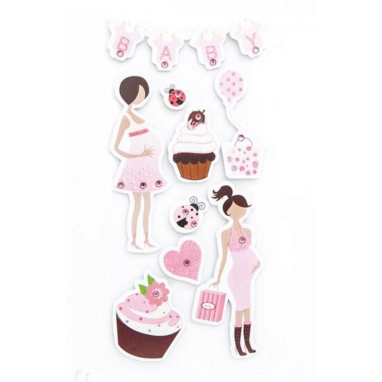 DPNB-028 - 3D Stikere cu glitter mom to be at party, 9 buc