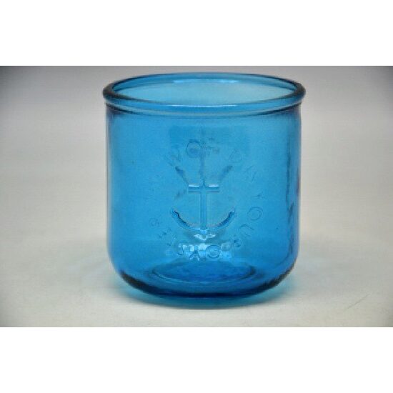 223463 - Suport din sticla pentru lumanare - albastru deschis - 9 x 8.5 cm - ANT-CH