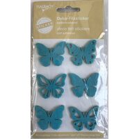 11951-037-34 - Set 6 fluturi din fetru - autocolanti - 3 x 3,7 x 0,3 cm. - turcuaz - CS-R