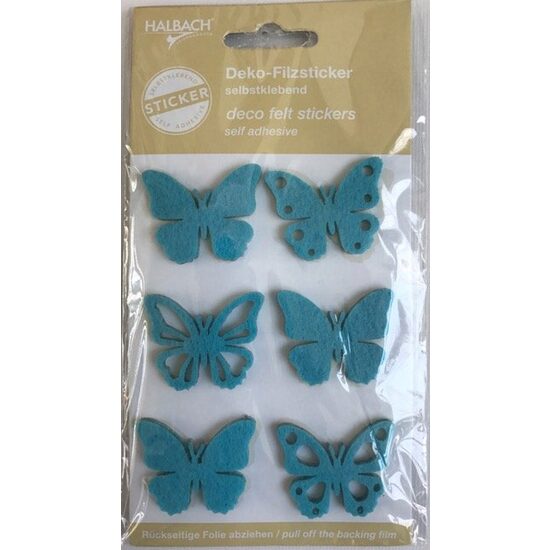 11951-037-34 - Set 6 fluturi din fetru - autocolanti - 3 x 3,7 x 0,3 cm. - turcuaz - CS-R