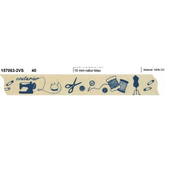 157063 - 2VS - Rola panglica Hotex - Vintage Style - 15mm.x3m - Croitorie bleu - crem