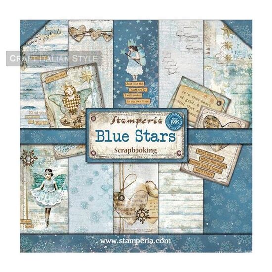 SBBLQ02 - Bloc 22 coli scrapbooking cu 2 fete, 20.3x20.3cm, 170gr. - Blue stars - Stamperia