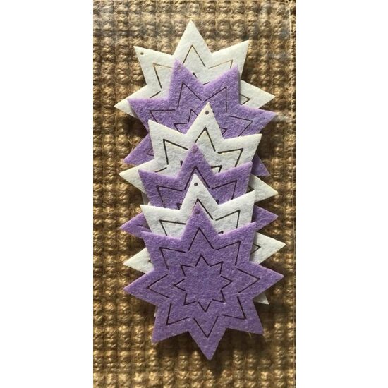 23262 - Set 6 figurine fetru - stele alb mov - aprox 6 cm - Pentart