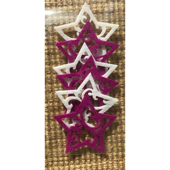 23260 - Set 6 figurine fetru - stele alb mov - aprox 6 cm - Pentart