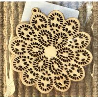 355455 - Set 2 medalioane din lemn, rozeta floare 6cm - ANT-CH