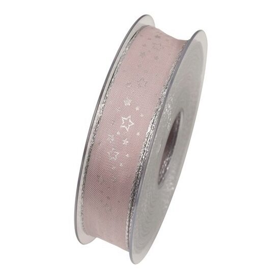 Rola panglica 25mm x10 m - roz cu stelute argintii - DIEND