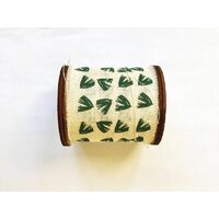 DD45509 - Panglica textila natur cu imprimeuri verzi 8x3cm - DIEND