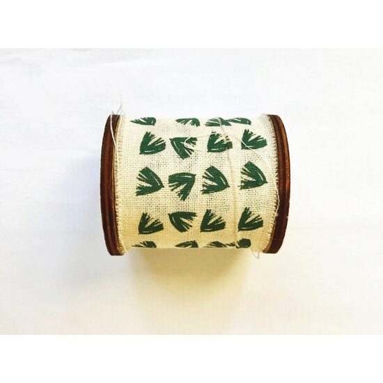 DD45509 - Panglica textila natur cu imprimeuri verzi 8x3cm - DIEND