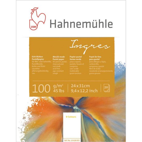10628051 Bloc Ingres 24 x 31 cm, 100 gr/mp, 20 coli, 9 nuante - grain torchon - Hahnemuhle