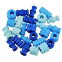 350-05 - Margele lemn nuante albastru, forme diverse, 28buc - Meyco