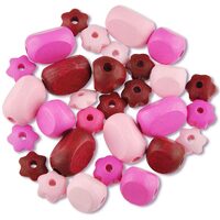 350-04 - Margele lemn nuante roz, forme diverse, 30buc - Meyco