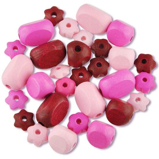 350-04 - Margele lemn nuante roz, forme diverse, 30buc - Meyco