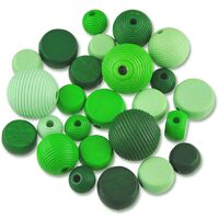 350-02 - Margele lemn nuante verzi, forme diverse, 25buc - Meyco