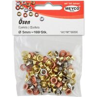 66896 -Set 100 capse nituire, nituri aurii, argintii, cupru - 5mm - Meyco