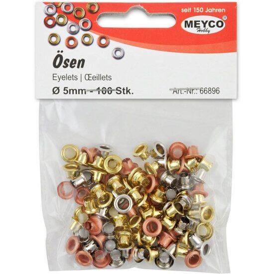 66896 -Set 100 capse nituire, nituri aurii, argintii, cupru - 5mm - Meyco
