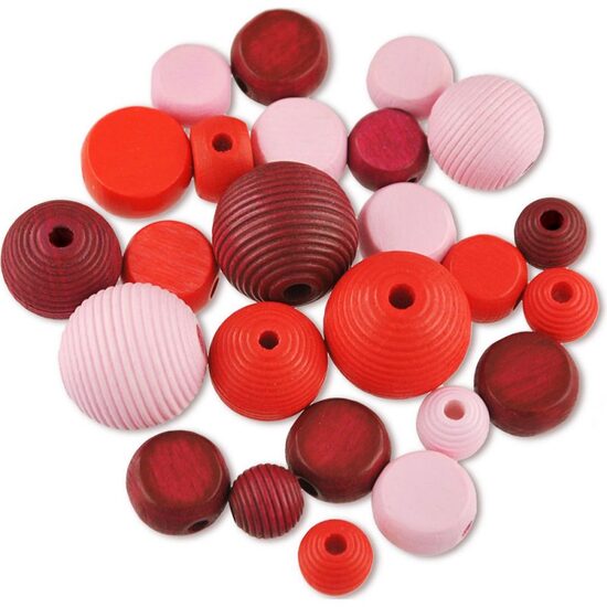 350-03 - Margele lemn nuante rosu, forme diverse, 25buc - Meyco