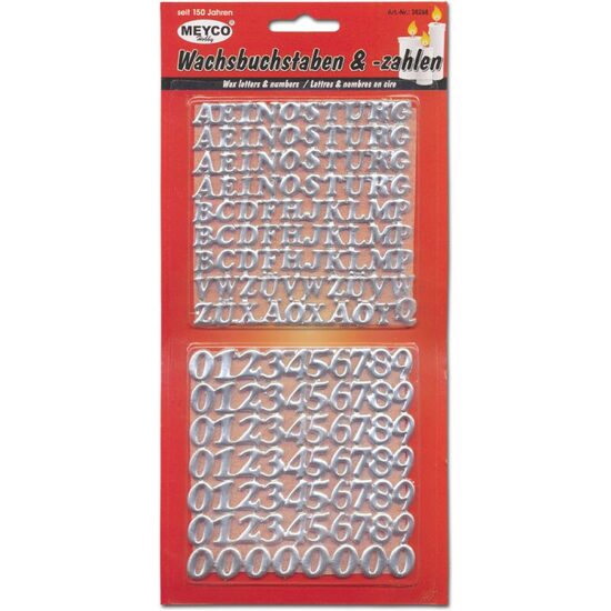 36298 - Set litere si cifre din ceara argintie, 10mm - Meyco