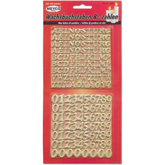 36299 - Set litere si cifre din ceara aurie, 10mm - Meyco