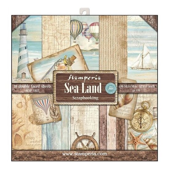 SBBL37 - Bloc 10 coli scrapbooking cu 2 fete, 30.5x30.5cm, 170gr. - Sea Land - Stamperia