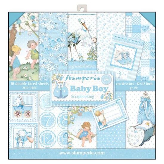 SBBL40 - Bloc 10 coli scrapbooking cu 2 fete, 30.5x30.5cm, 170gr. - Baby Boy - Stamperia