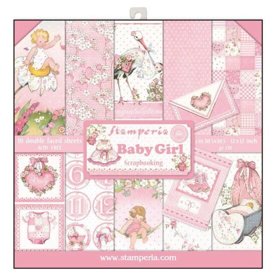 SBBL41 - Bloc 10 coli scrapbooking cu 2 fete, 30.5x30.5cm, 170gr. - Baby Girl - Stamperia