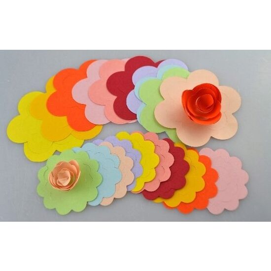 373020 - Set 20 buc hartie quilling forma trandafir, 10 culori diferite, 5cm - 7.5 cm - ANT-CH