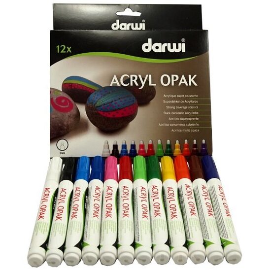K01 - Set 12 markere Acryl Opak cu varf de 3mm - Darwi
