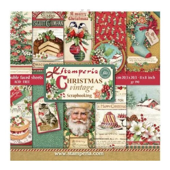 SBBS02 - Bloc 10 coli scrapbooking cu 2 fete, 20.3x20.3cm, Christmas Vintage - Stamperia