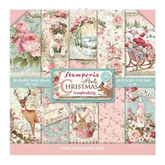 SBBS03 - Bloc 10 coli scrapbooking cu 2 fete, 20.3x20.3cm, Pink Christmas - Stamperia
