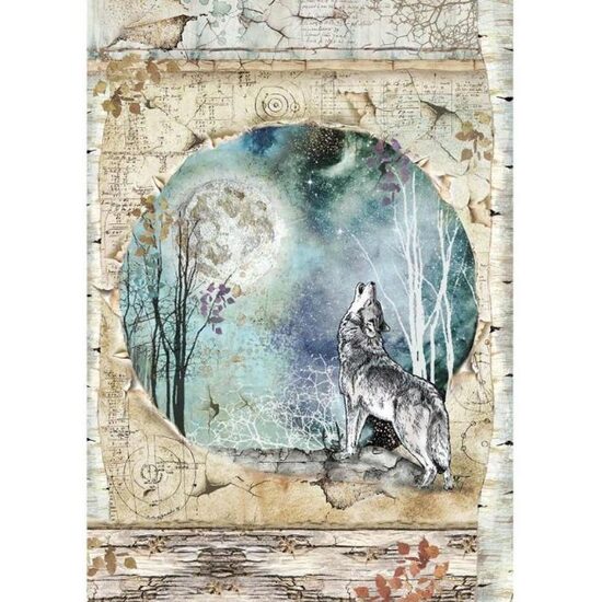 DFSA4388 - Hartie de orez A4 - Cosmos wolf and moon - Stamperia