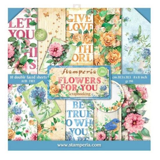 SBBS05 - Bloc 10 coli scrapbooking cu 2 fete, 20.3x20.3cm, Flowers for you Aquarelle - Stamperia