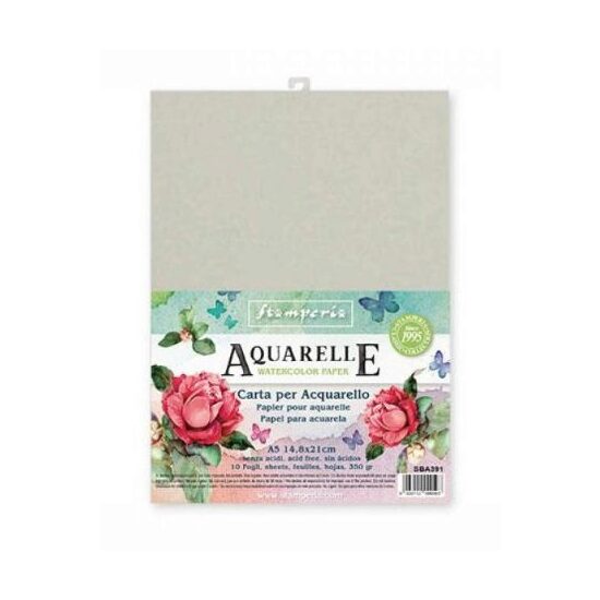 SBA391 - Set 10 coli hartie Aquarelle A5 - 21 x 14.8cm, 350gr - Stamperia