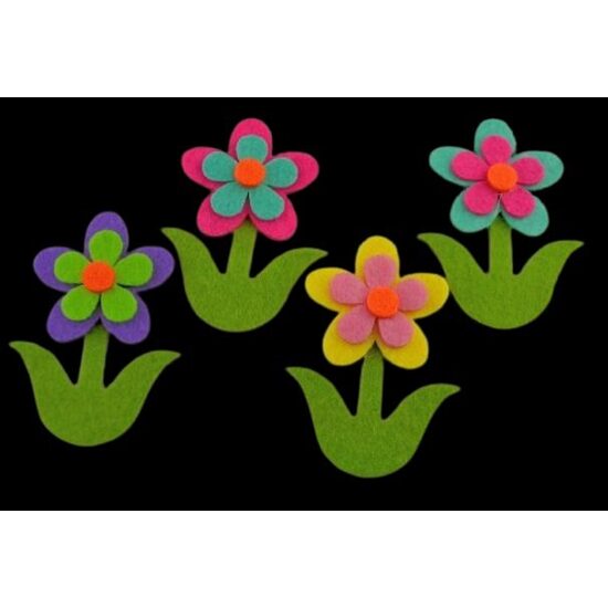 368953 - Set 4 floricele fetru autoadezive, H 7.2cm - ANT-CH