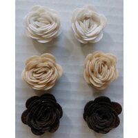 359343 - Set 6 trandafiri fetru autoadezivi - maro, bej, crem - 3cm - ANT-CH