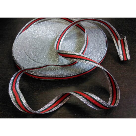 Rola panglica argintie cu rosu si verde - Craciun - 15mm x 50m - Pentart 33874