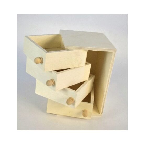 Cutie lemn cu 4 sertare, 12.5 x 12.5 x 20cm - 355805 - ANT-CH