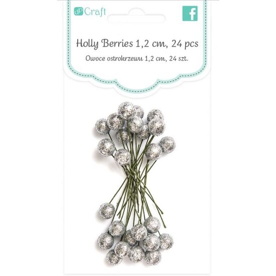 Set 24 bilute decorative de Craciun cu glitter argintiu 1.2 cm - DPZA-009