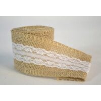 Banda decorativa iuta naturala cu dantela, 5cm x 2m - 371750