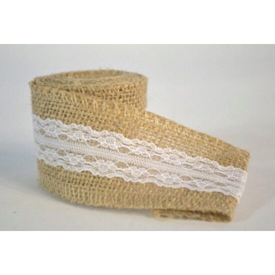 Banda decorativa iuta naturala cu dantela, 5cm x 2m - 371750