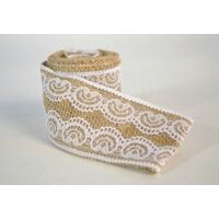 Banda decorativa iuta naturala cu dantela, 5cm x 2m - 371752