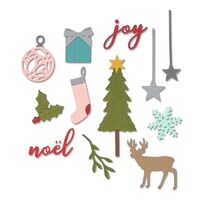 1 - Set 16 cuttere Thinlits - Festive Set pentru ornamente de Craciun - Sizzix - 662581