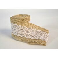 Banda decorativa iuta naturala cu dantela, 5cm x 2m - 371751