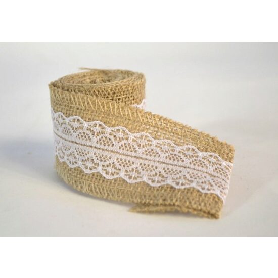 Banda decorativa iuta naturala cu dantela, 5cm x 2m - 371751