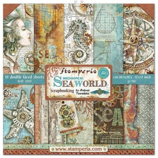 SBBL64 - Bloc 10 coli scrapbooking cu 2 fete, 30.5x30.5cm, 190gr. - Sea World - Stamperia