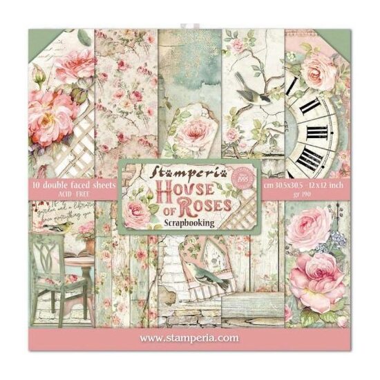 SBBL66 - Bloc 10 coli scrapbooking cu 2 fete, 30.5x30.5cm, 190gr. - Hause of Roses - Stamperia