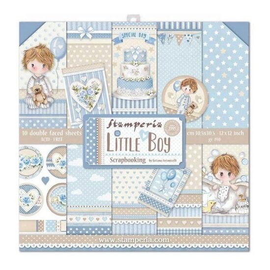 SBBL68 - Bloc 10 coli scrapbooking cu 2 fete, 30.5x30.5cm, 190gr. - Little Boy - Stamperia