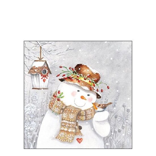 PAK233 - 32511940 - Set 20 servetele 25 x 25 cm - Snowman holding Robin - Ambiente