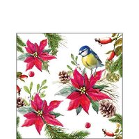 PAK80 - 32514640 - Set 20 servetele 25 x 25 cm - Bird On Poinsettia White - Ambiente